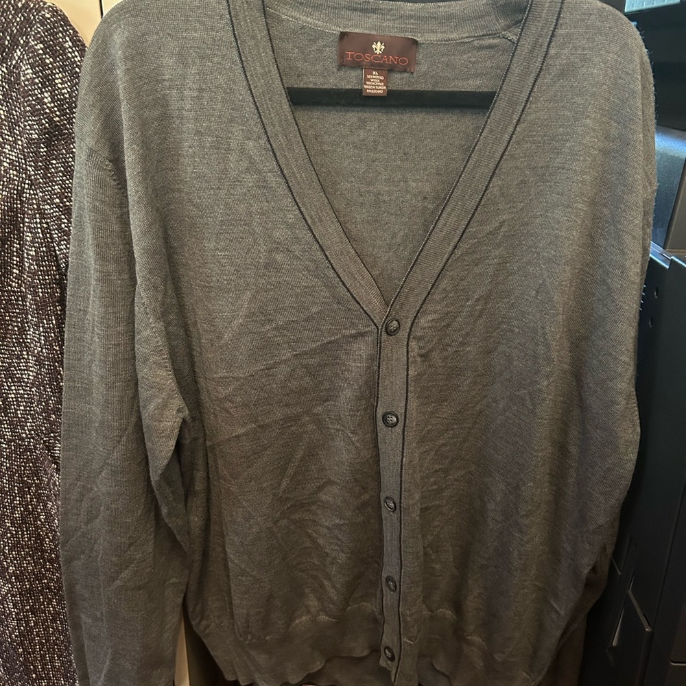 Toscano gray merino wool button down cardigan
